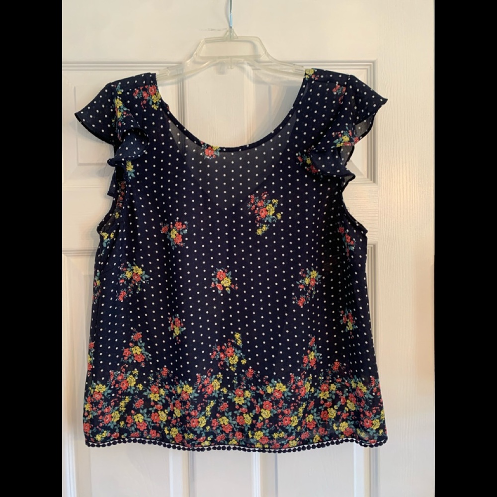 Twine & String Blue Floral Sheer Blouse, sz. L
